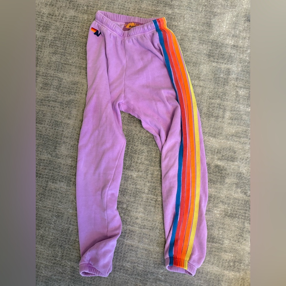 Aviator Nation Purple Sweatpants with Rainbow Trim. Bought for adolescent.